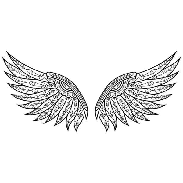 Hand Drawn Angel Wings Zentangle Style — Stock Vector