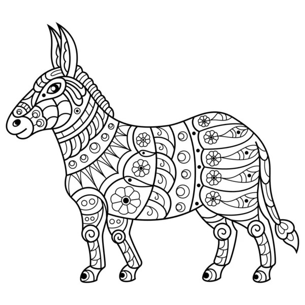 Hand Drawn Donkey Zentangle Style — Stock vektor