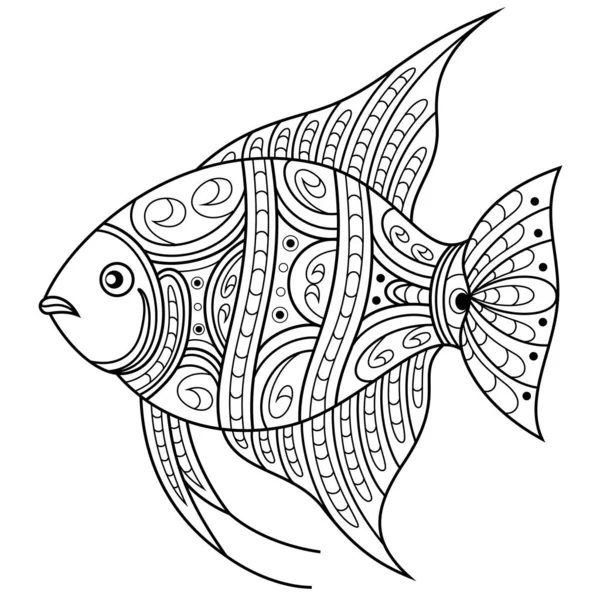 Hand Drawn Angel Fish Zentangle Style — Stok Vektör