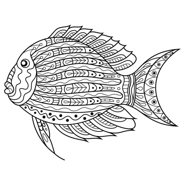 Hand Drawn Lined Surgeonfish Zentangle Style — Vetor de Stock