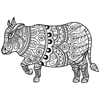 Zentangle tarzında boğa çizilmiş.