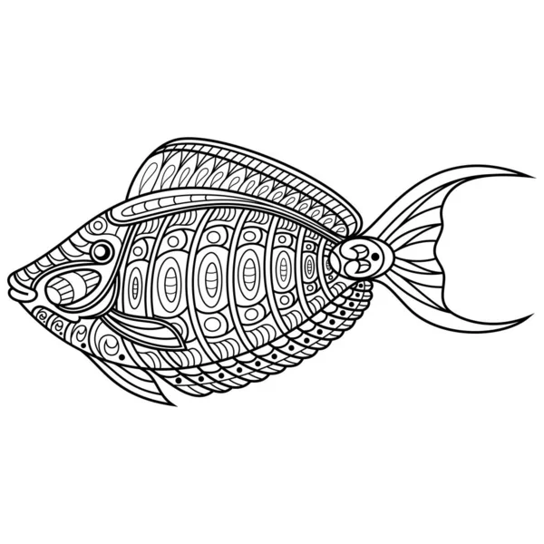 Zentangle Tarzında Portakal Çamı Tek Boynuzlu Balığı Elle Çizilmiş — Stok Vektör