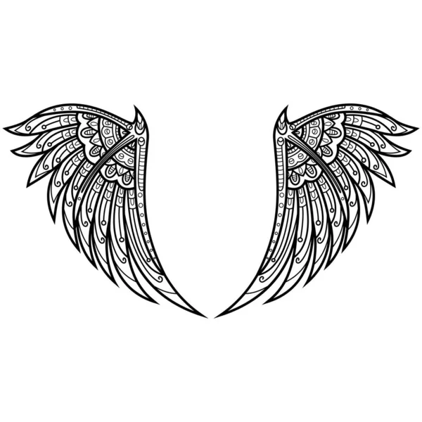 Hand Drawn Angel Wings Zentangle Style — Stock Vector