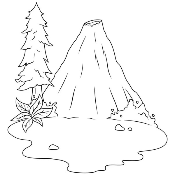 Dessiné Main Volcan Art Ligne Montagne — Image vectorielle