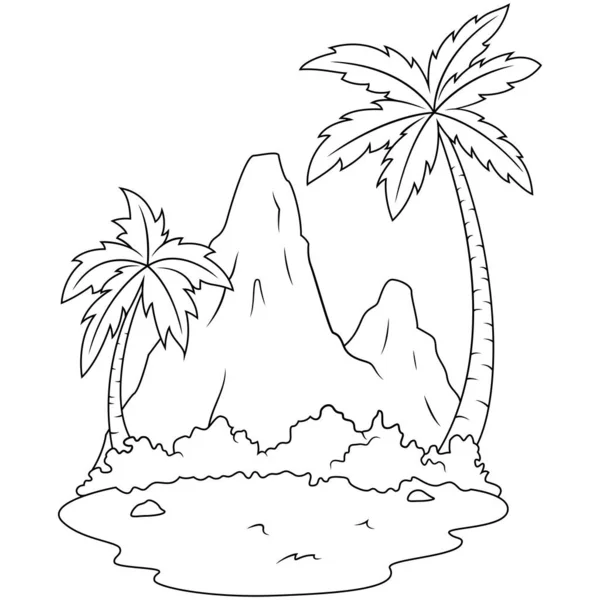 Mão Desenhada Vulcão Montanha Arte Linha —  Vetores de Stock