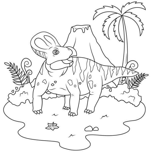 Hand Drawn Protoceratops Line Art — Stock Vector