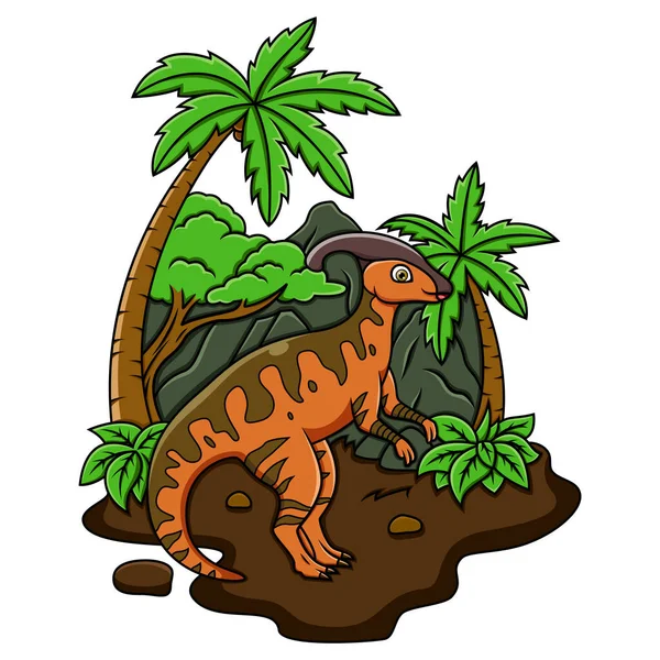Cartoon Parasaurolophus Jungle — Stockový vektor