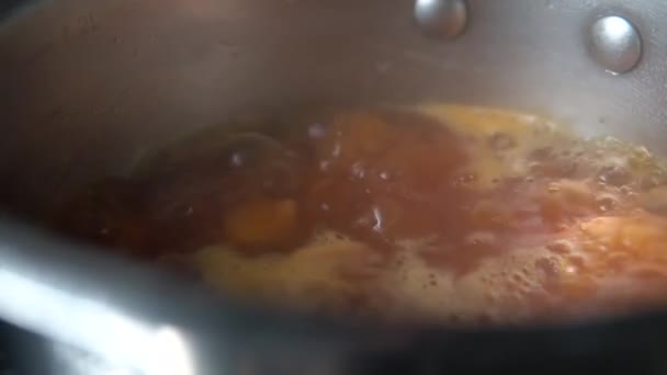 Cozinhar Sopa Tomate Vermelho Uma Panela Metal Cozinha Caldo Caseiro — Vídeo de Stock