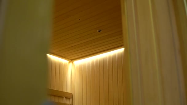 Tradiční Ruské Bathhouse Vaporarium Dřevěné Detaily Interiéru Finské Sauny Relax — Stock video