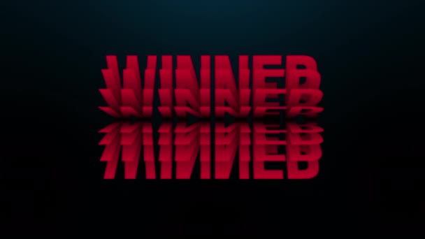 Winnaar Rood Bewegend Bord Donkere Achtergrond Kleur Papier Illustratie Woord — Stockvideo