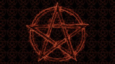 Karanlık bir gecede havada gerçek ateşle çizilmiş pentagram.