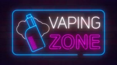 Vaping zone neon sign lights logo text glowing multicolor in Night Club Bar Blinking Neon Sign Style. Motion Animation. Video available in 4k render footage.