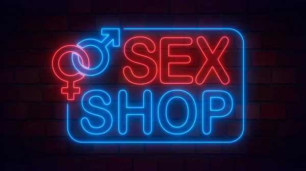 Sex shop neon sign. Bright night banner in neon style, neon billboards for advertising sex shop, intimate services, adult shows