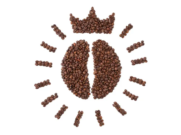 焙煎されたコーヒー豆から作られたコーヒー豆の回路図表現 コーヒー豆の王冠 最高のコーヒーを使うというコンセプト 白い隔離された背景 ロイヤリティフリーのストック画像