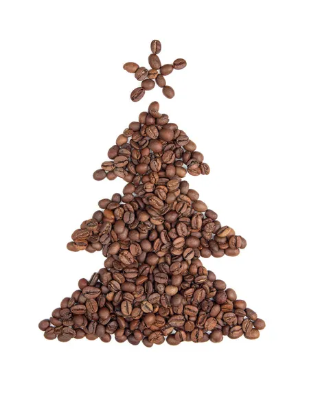 Figure Christmas Tree Made Roasted Coffee Beans White Isolated Background — Stock Photo, Image
