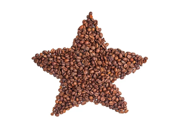 Силуэт Звезды Кофейных Зерен Белом Изолированном Фоне Вид Сверху Плоский — стоковое фото