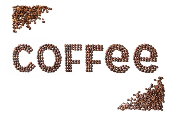 Szó Cffee Készült Pörkölt Kávébab Fehér Elszigetelt Háttérrel Kávéból Készült — Stock Fotó