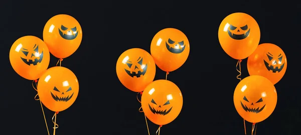 Halloween Balloons Bouquets Set Isolated Black Textured Background Orange Balloons — Stock Photo, Image
