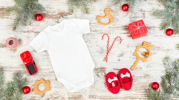 Vánoční Dětská Maškaráda Novorozenci Oblečení Maketa Vánoční Pozadí Kojenecké Romper Stock Obrázky