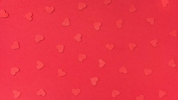 Fondo Rojo Con Corazones Papel Concepto Banner Publicitario Para Día —  Fotos de Stock