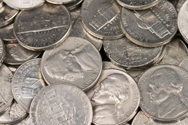 Amerikan nickels yakın çekim