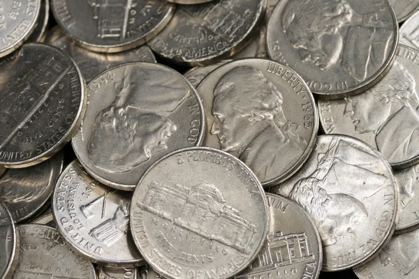 American Nickels Close Up — Stock Photo, Image