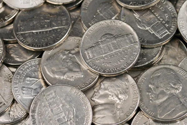 American Nickels Close Up — Stock Photo, Image