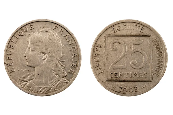 老法语硬币上白色隔离 — 图库照片