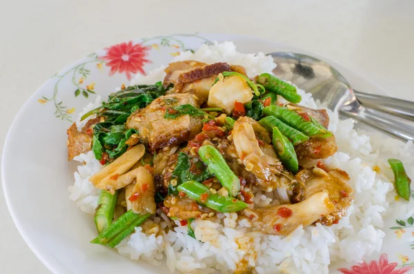 Pork spicy basil sauce with rice. — Stock Photo, Image