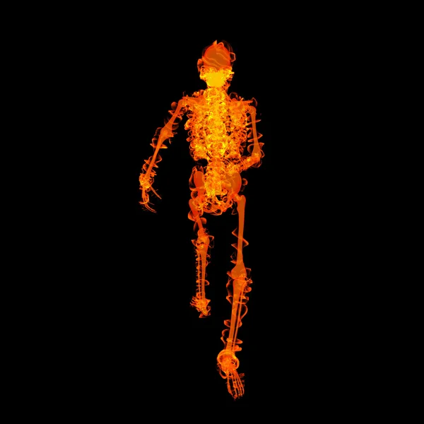 Scheletro di fuoco ambulante a raggi X in rosso - vista posteriore — Foto Stock
