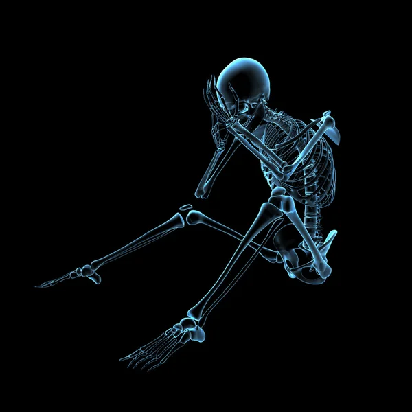 3d renderizado esqueleto azul de um sentado — Fotografia de Stock