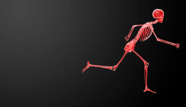 Running skeleton by X-rays in red - side view — Stock Photo, Image