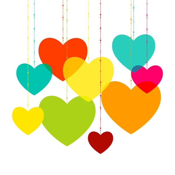 Various multicolored hearts. Magenta, Cyan, yellow and green transparency elements. — Stockový vektor