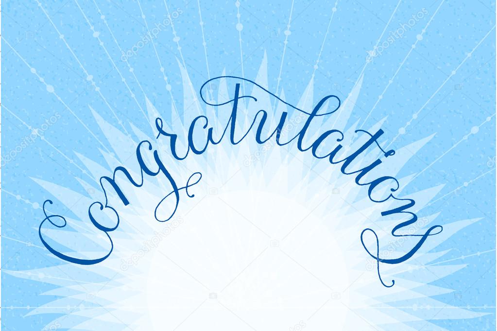 Congratulations lettering illustration hand written design on a lite-blue background