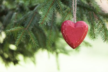 çam ağacı ile kırmızı ahşap kalp