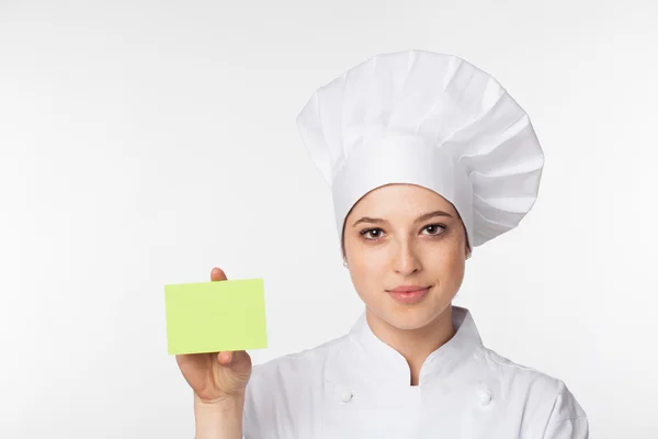 Chef showing sign card — Stock Photo, Image