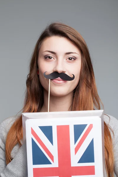 Estudante inglesa com a bandeira britânica — Fotografia de Stock