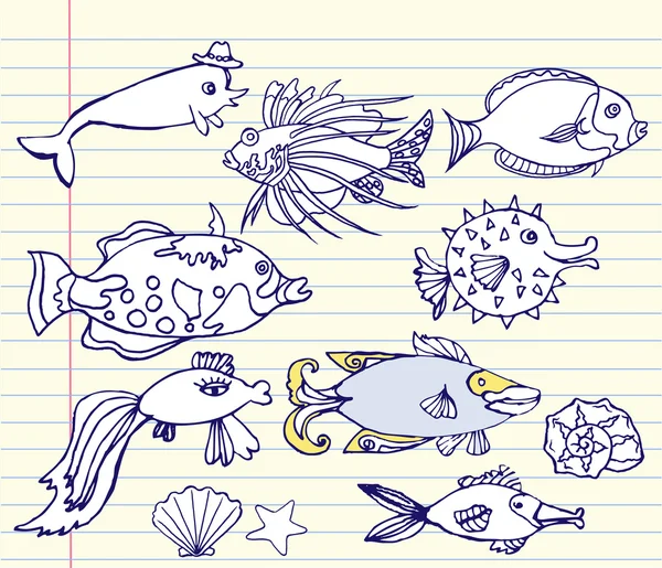 Set di quaderni con pesci — Vettoriale Stock