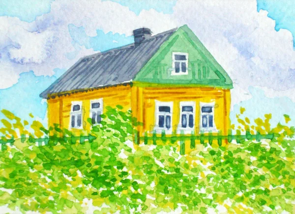 Russian Country.Yellow House — Stock Photo, Image