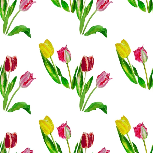 Ramo con tulipanes amarillos y rojos.Patrón sin costuras —  Fotos de Stock