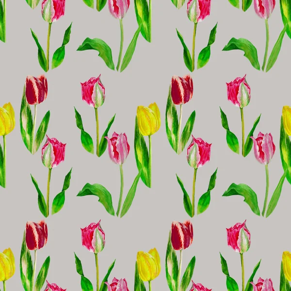 Patrón sin costuras con tulipanes rojos y rosados —  Fotos de Stock
