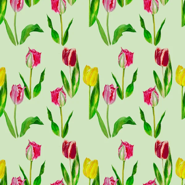 Seamless pattern with red and yellow tulips — Stock Photo, Image