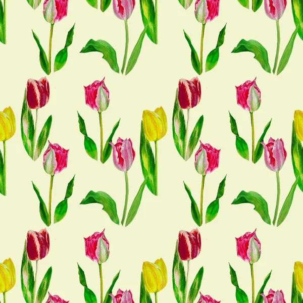 Padrão sem costura com tulipas amarelas e vermelhas — Fotografia de Stock