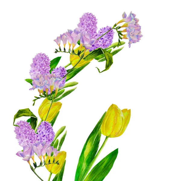 黄色郁金香和花背景 — 图库照片