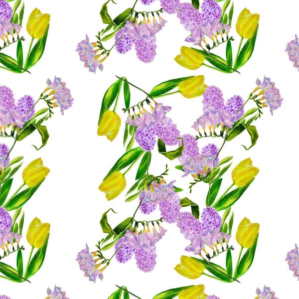 Seamless pattern with bouquet of spring flowers — Stock Photo, Image