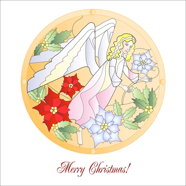 Card with Christmas Vitrail with Angel — Stock Vector