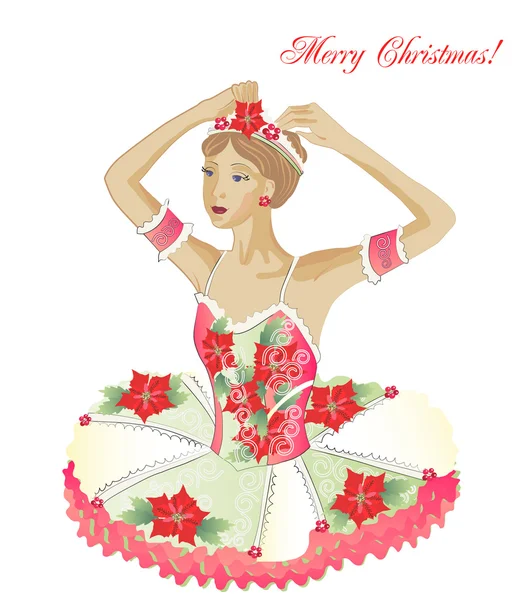 Christmas Ballerina wiht Flowers — Stock Vector