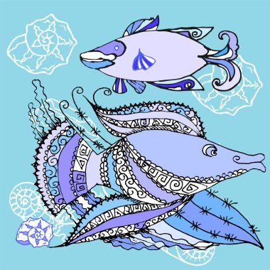 mavi arka plan ile iki balıkçı