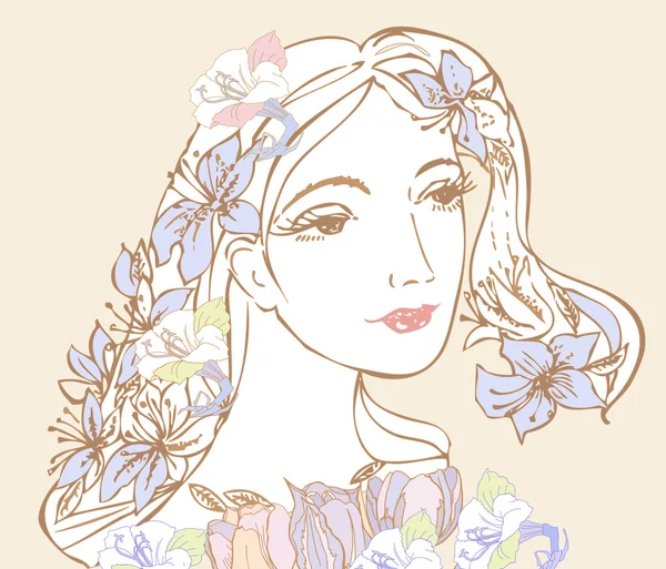 Donna con fiori — Vettoriale Stock