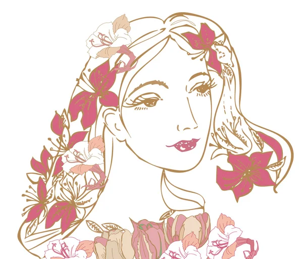 Woman with red flowers — Stock Vector